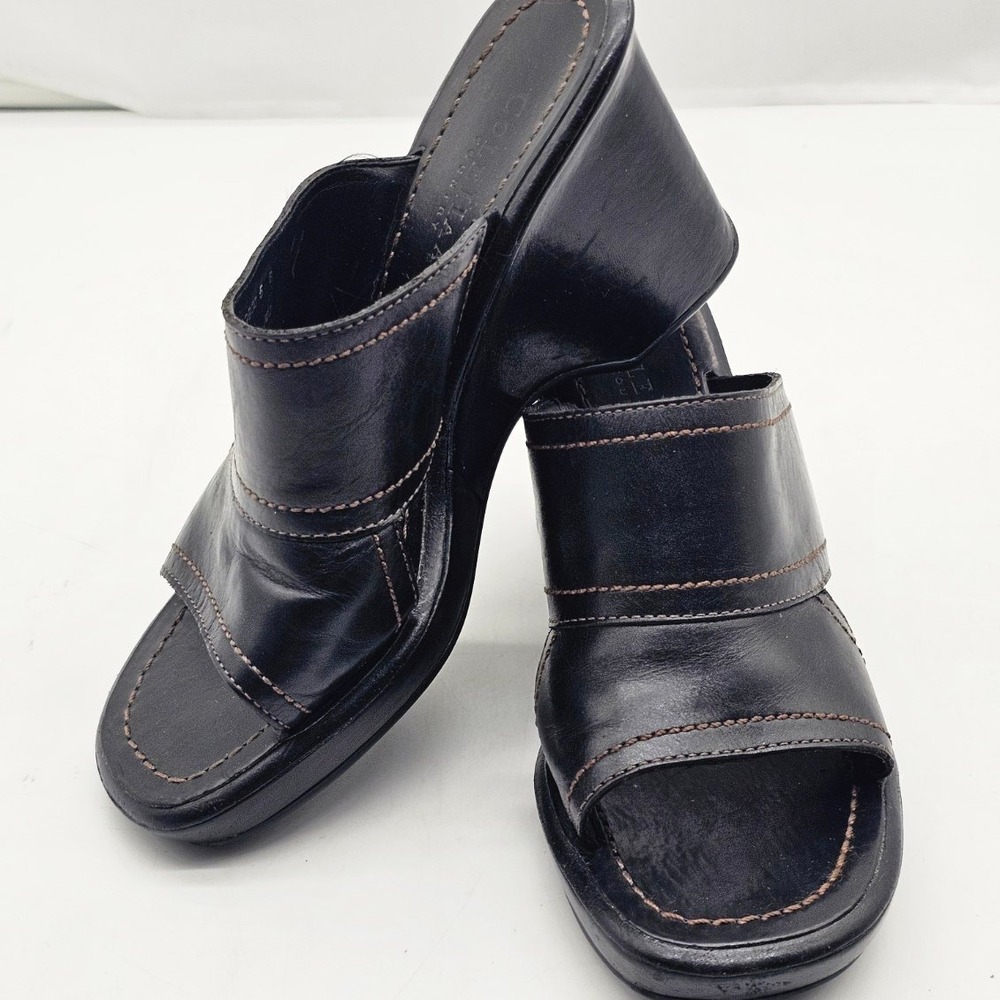 Cole Haan Country Wedge Sandals Women Size 5 Black Leather  Contrast Stitch